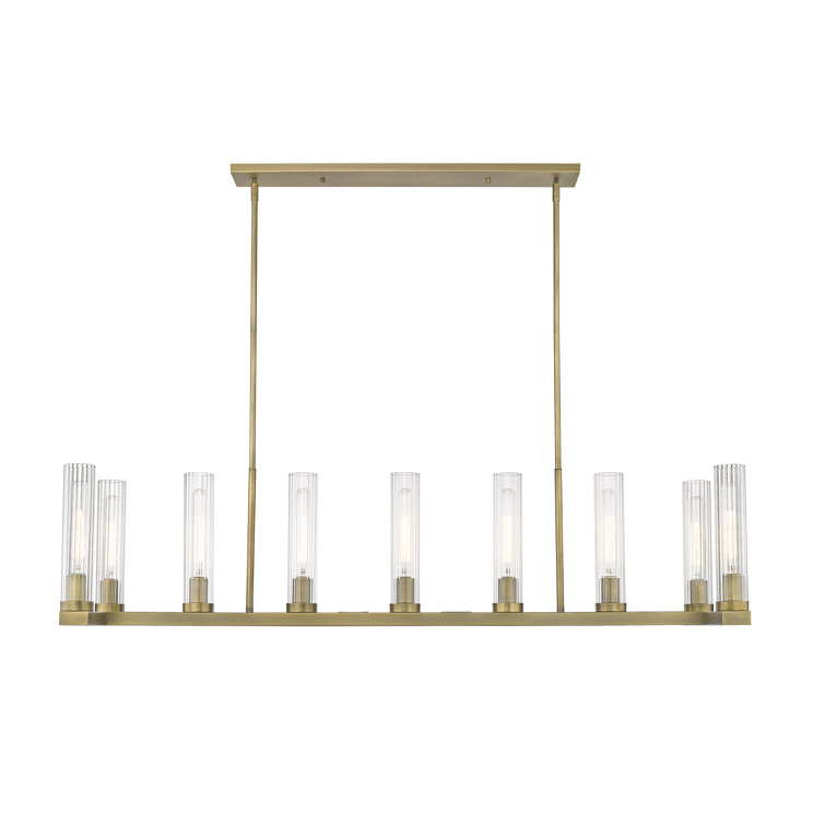 Rubbed Brass 9-Light Island Pendant with Fluted Glass Shades