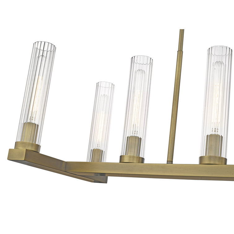 Rubbed Brass 9-Light Island Pendant with Fluted Glass Shades