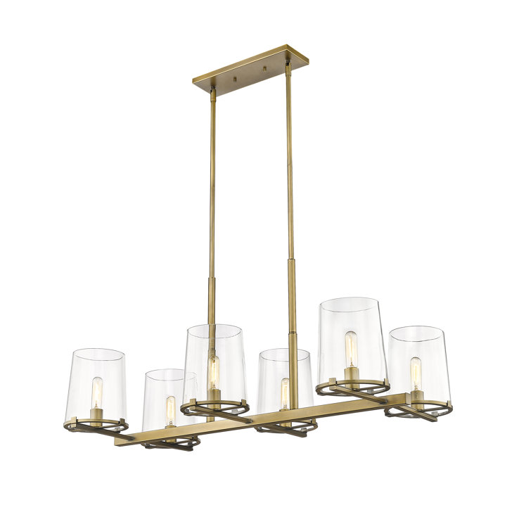 Callista Rubbed Brass 6-Light Island Pendant with Glass Shades