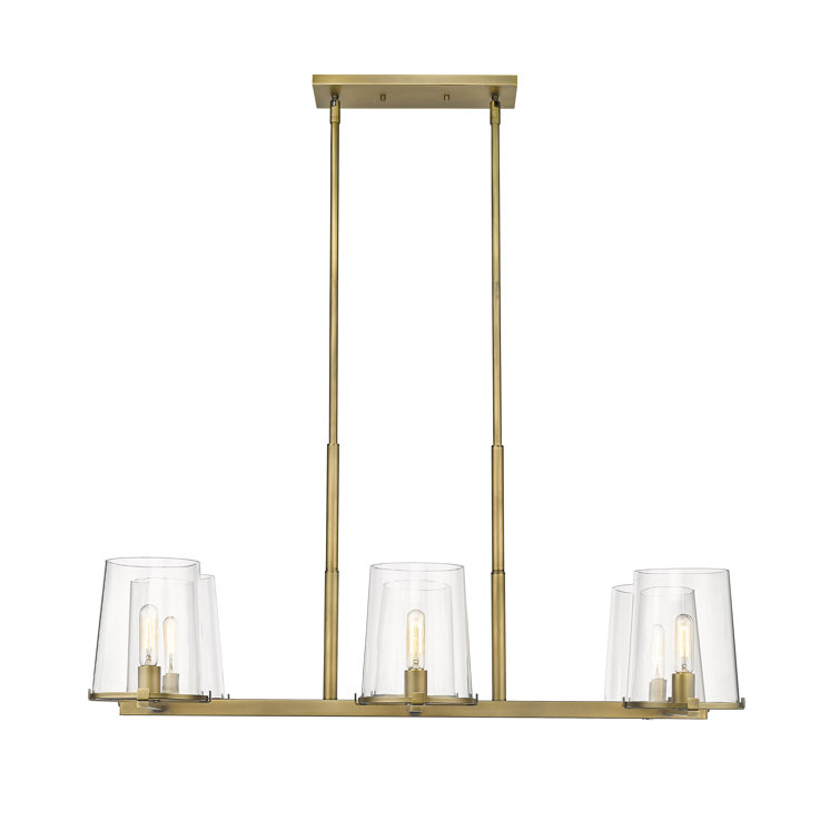 Callista Rubbed Brass 6-Light Island Pendant with Glass Shades