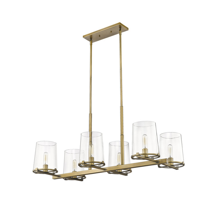 Callista Rubbed Brass 6-Light Island Pendant with Glass Shades
