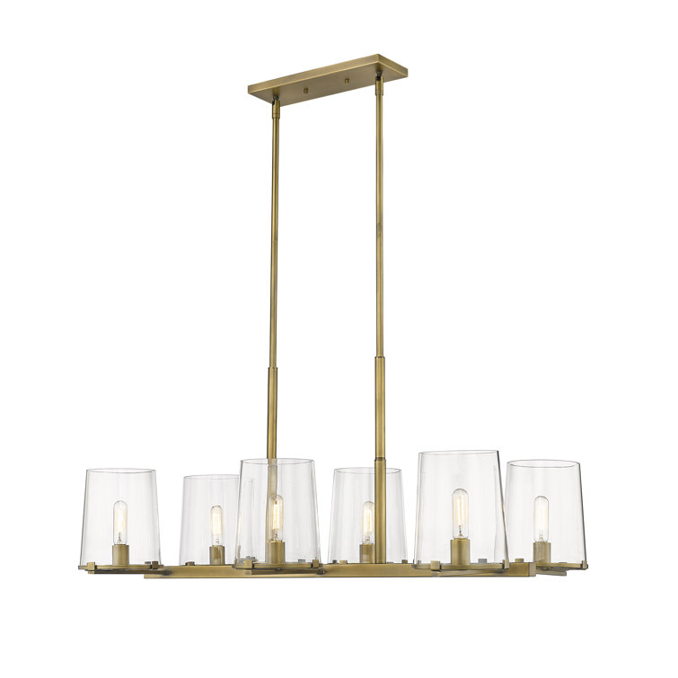 Callista Rubbed Brass 6-Light Island Pendant with Glass Shades