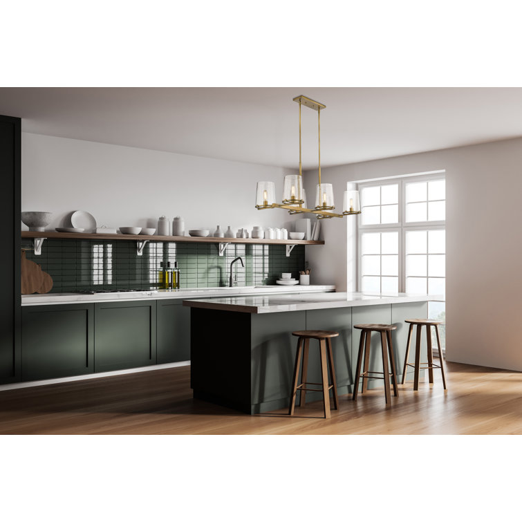 Callista Rubbed Brass 6-Light Island Pendant with Glass Shades