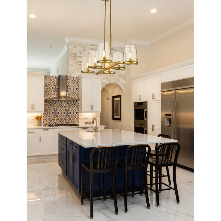 Callista Rubbed Brass 6-Light Island Pendant with Glass Shades