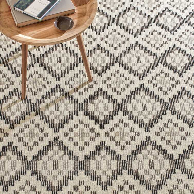 Black and Gray Geometric Hand Tufted Wool Rug, 2' x 3'