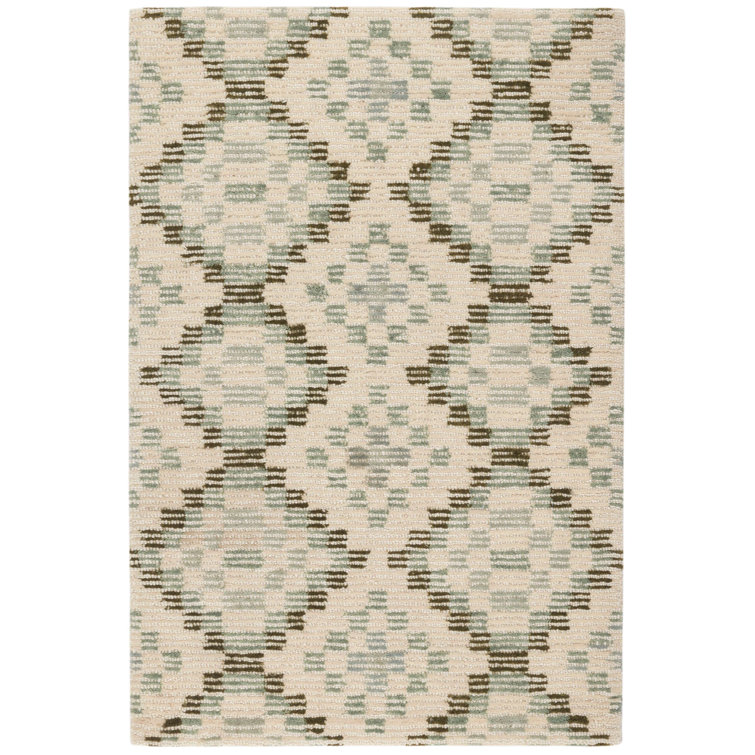 Handmade Green and Beige Wool Tufted 8' x 10' Rug