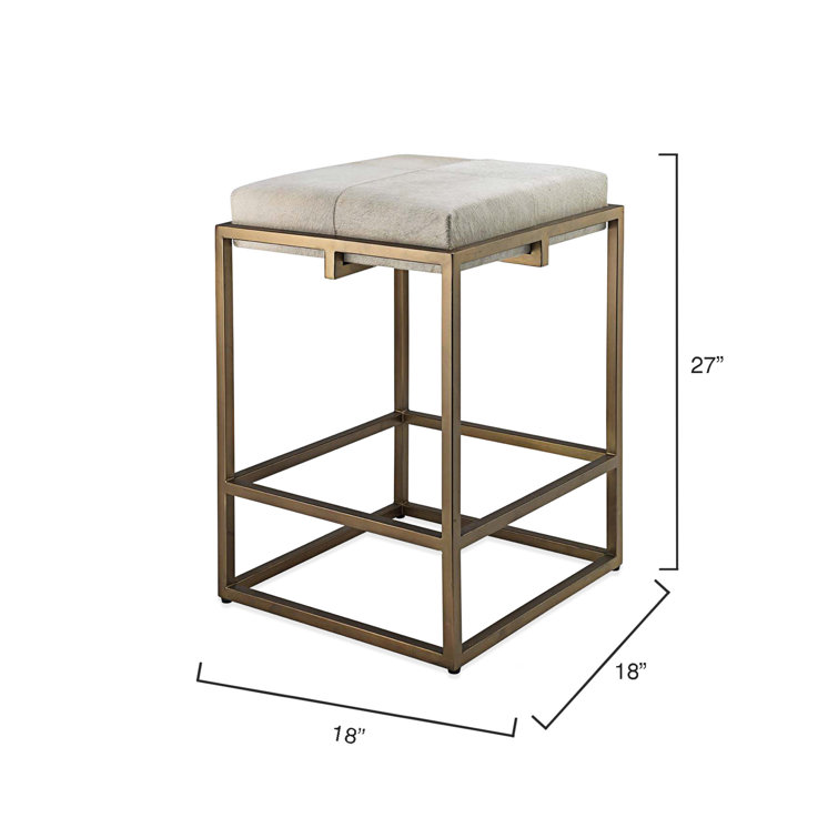 Art Deco Shelby White Leather and Brass Counter Stool