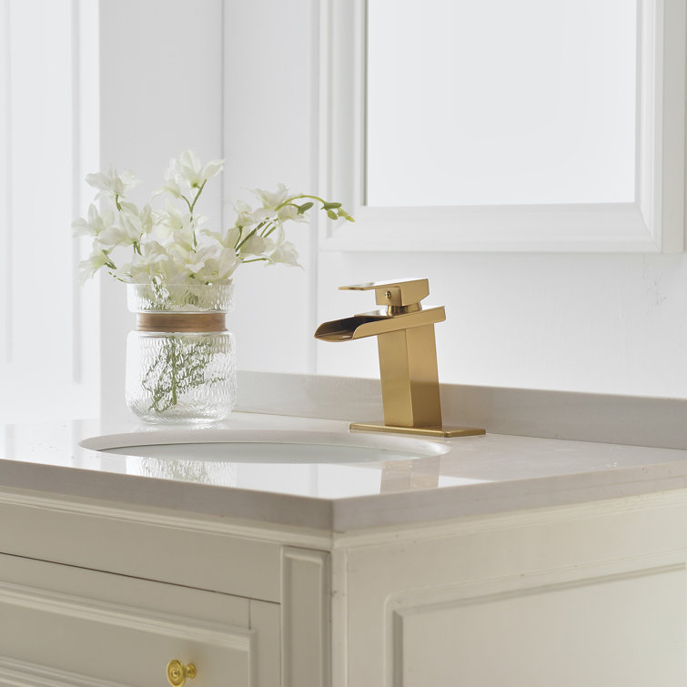 Brushed Gold Brass Single Handle Waterfall Bathroom Faucet