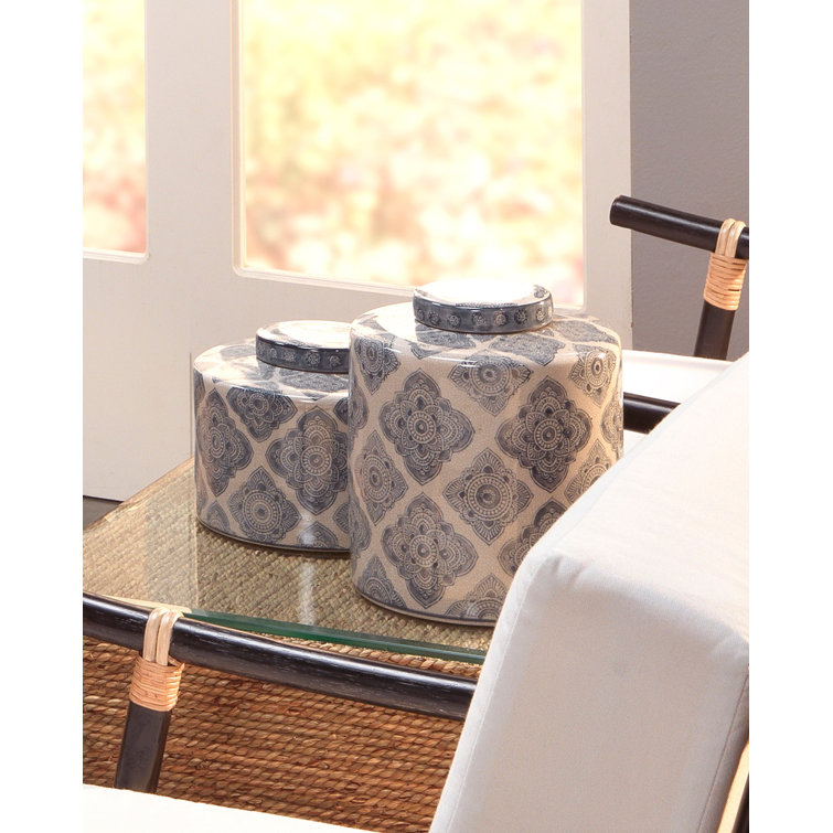 Set of 2 Blue and White Ceramic Canisters