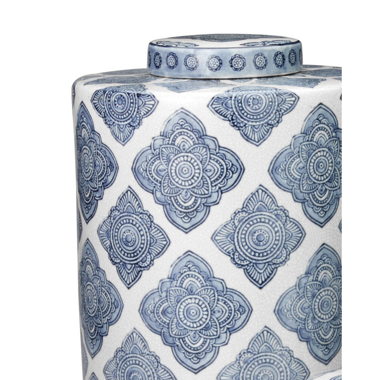 Set of 2 Blue and White Ceramic Canisters