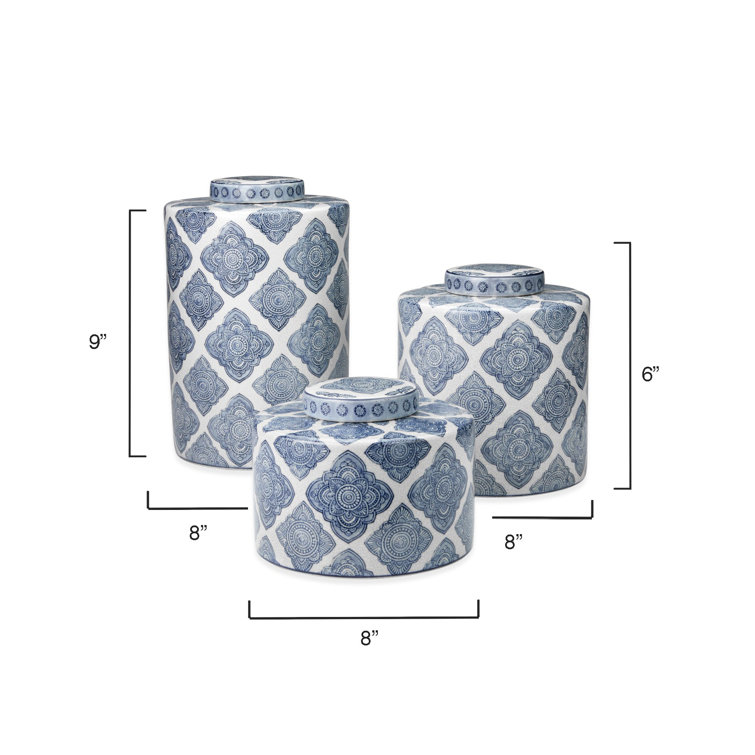 Set of 2 Blue and White Ceramic Canisters