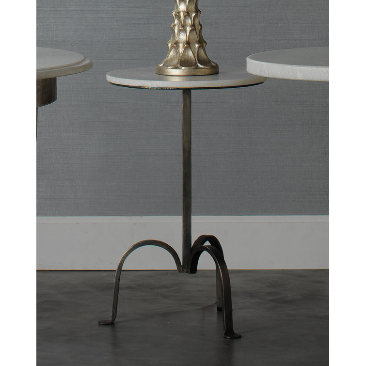 Round White Marble and Gunmetal Steel Accent Table