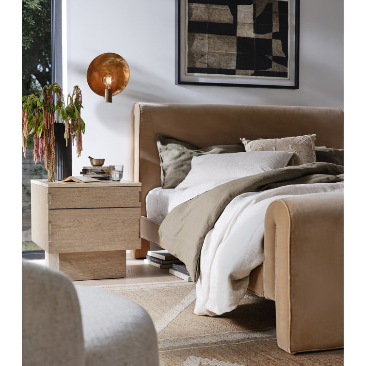 Surrey Camel Queen Linen Upholstered Bed with Metal Frame