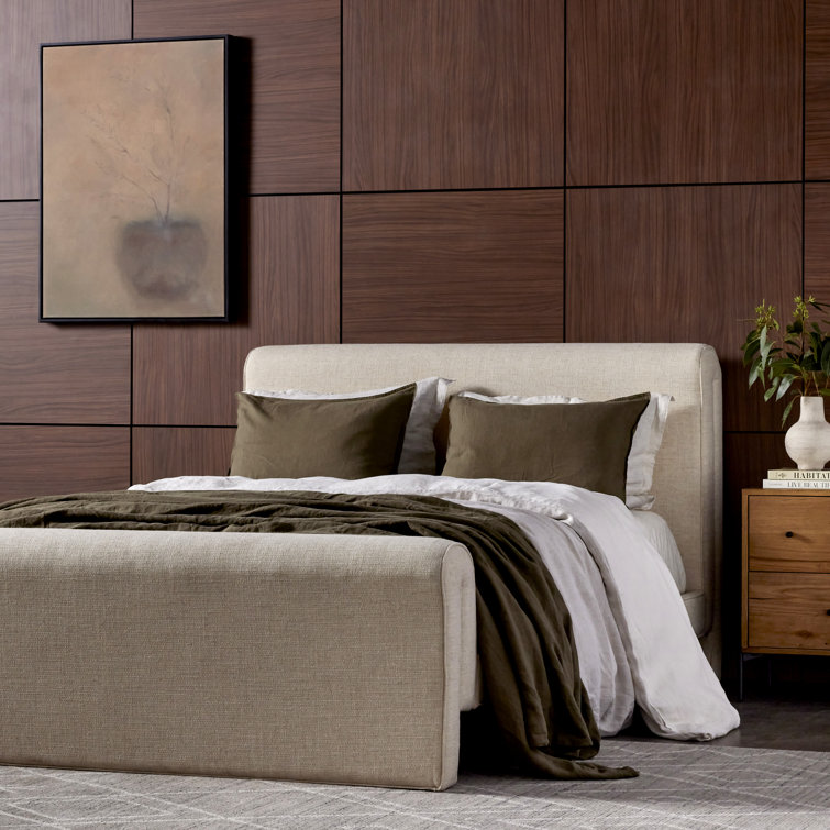 Queen Thames Cream Upholstered Bed with Headboard and Drawer
