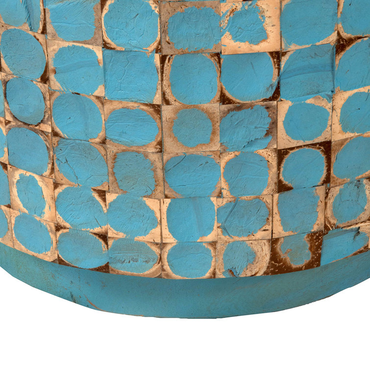 Juliette Coastal Blue Coconut Shell Mosaic Round End Table
