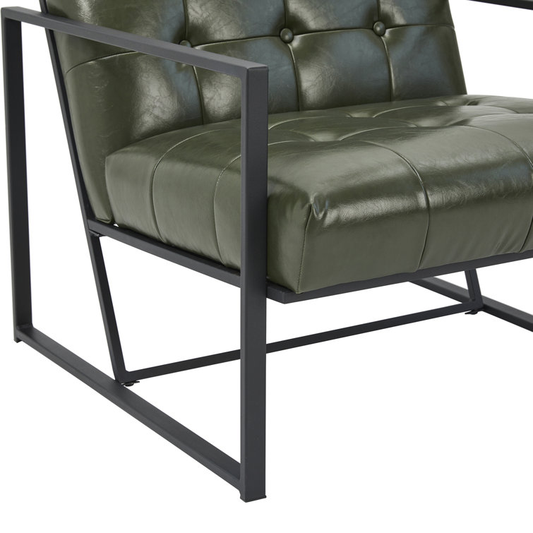 Hunter Green Faux Leather Button-Tufted Accent Chair with Metal Frame