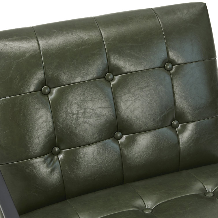 Hunter Green Faux Leather Button-Tufted Accent Chair with Metal Frame