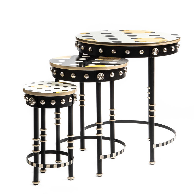 Round Black and Buttercup Metal Nesting Tables Set