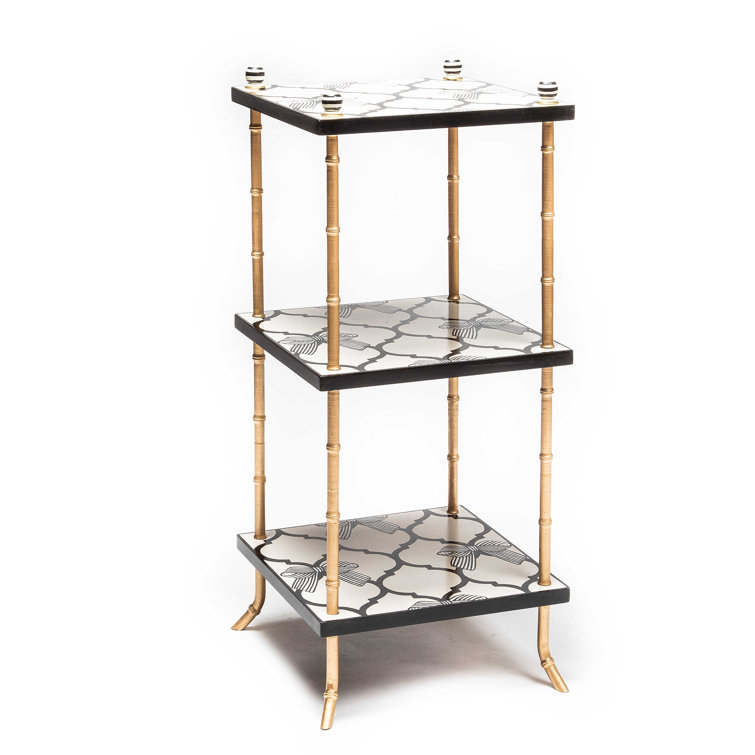 Gold and Black 3-Tiered Square Table with Shelves