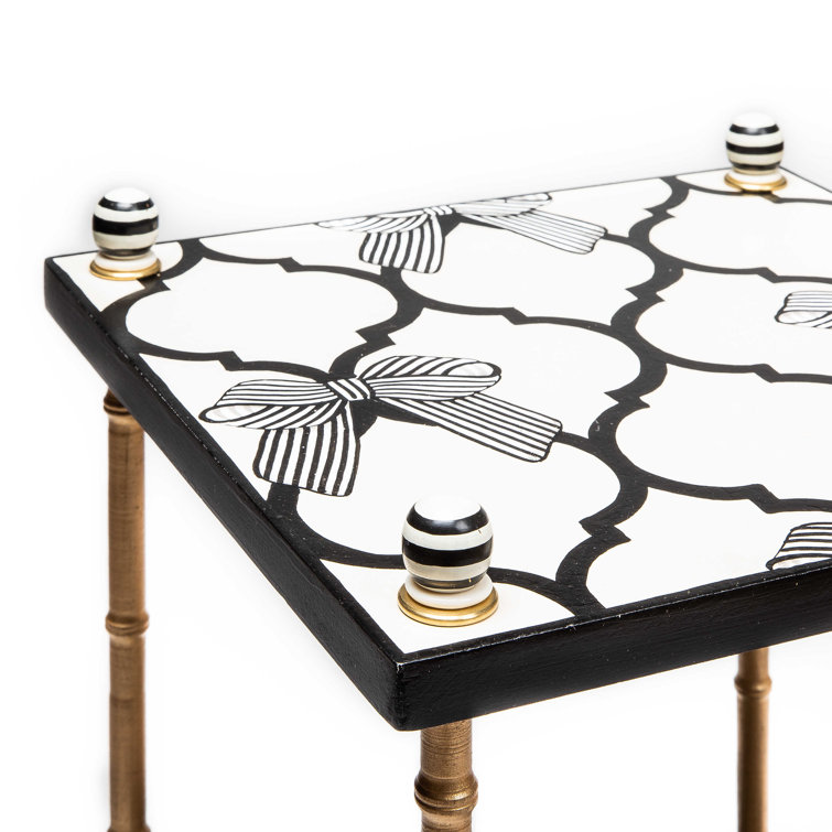 Gold and Black 3-Tiered Square Table with Shelves