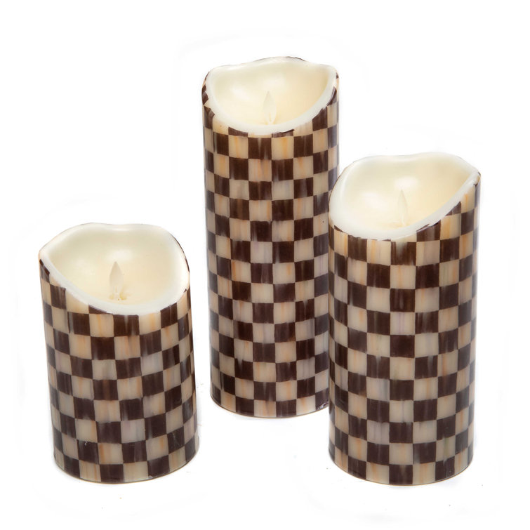 Courtly Check 8" Brown Flicker Flameless Pillar Candle with Remote