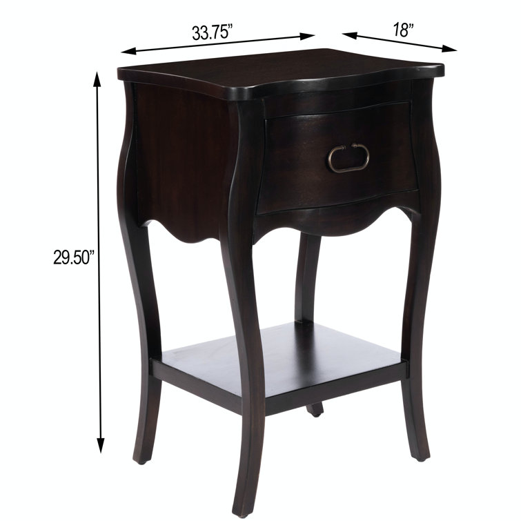 Rochelle Curvy Mahogany Veneer Nightstand with Shelf