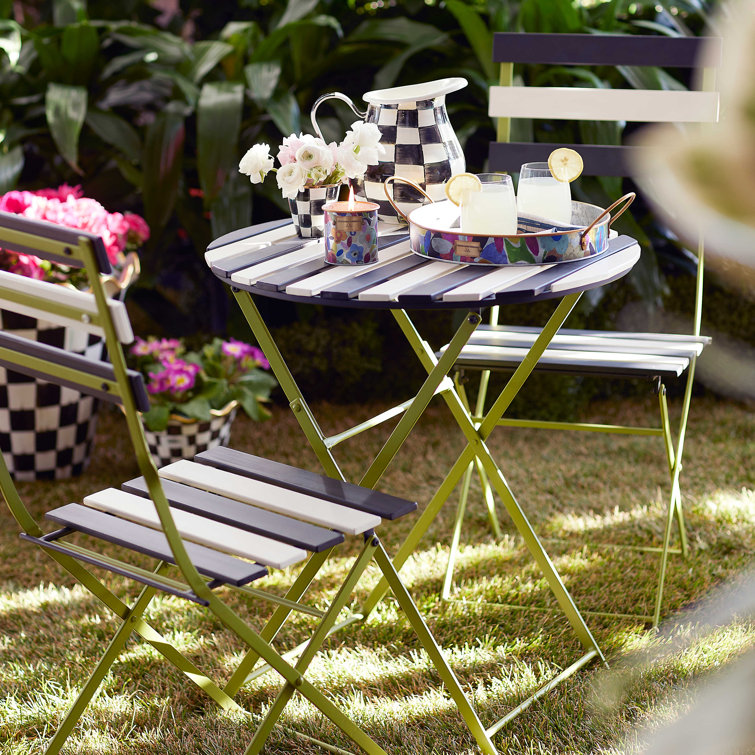 Outdoor Black and White Metal Bistro Table with Chartreuse Frame