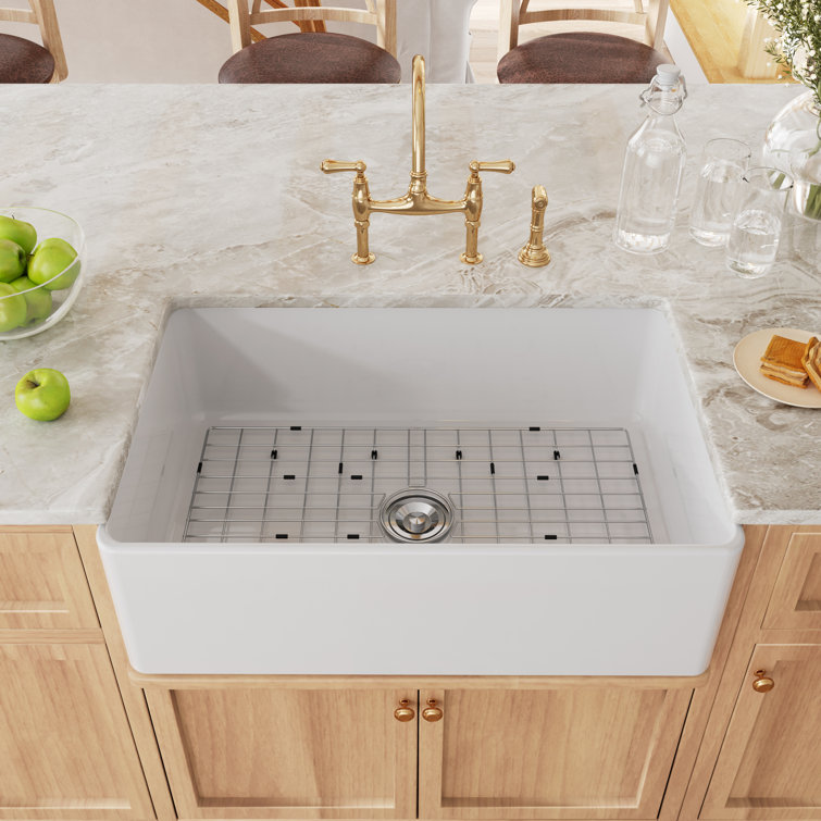 Hadley 30" White Fireclay Farmhouse Kitchen Sink with Accessories