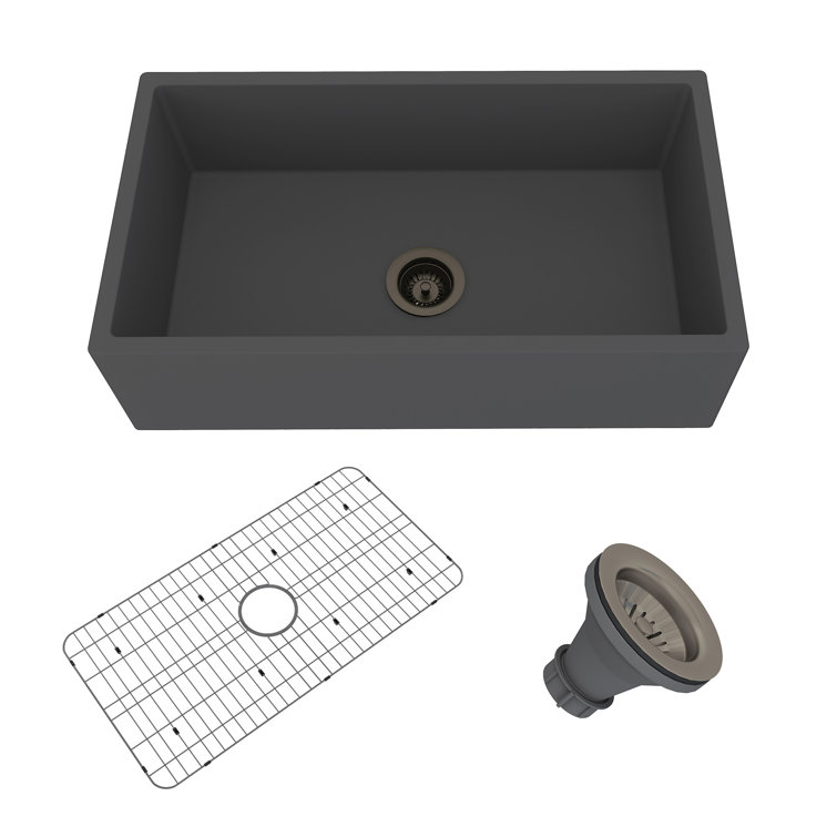 33'' Black Earth Concrete Farmhouse Apron Single Bowl Kitchen Sink