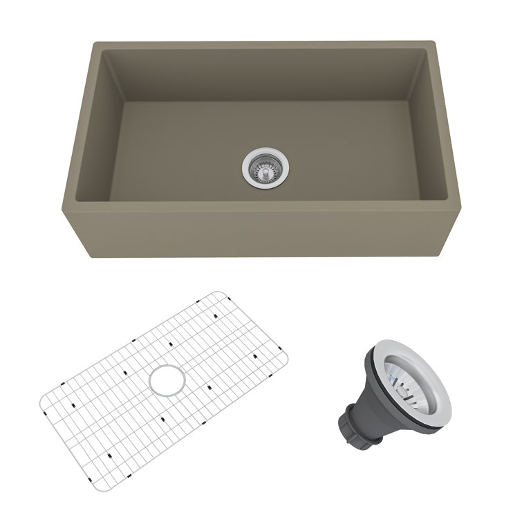 Taupe Clay Fireclay 33'' Single Bowl Farmhouse Kitchen Sink
