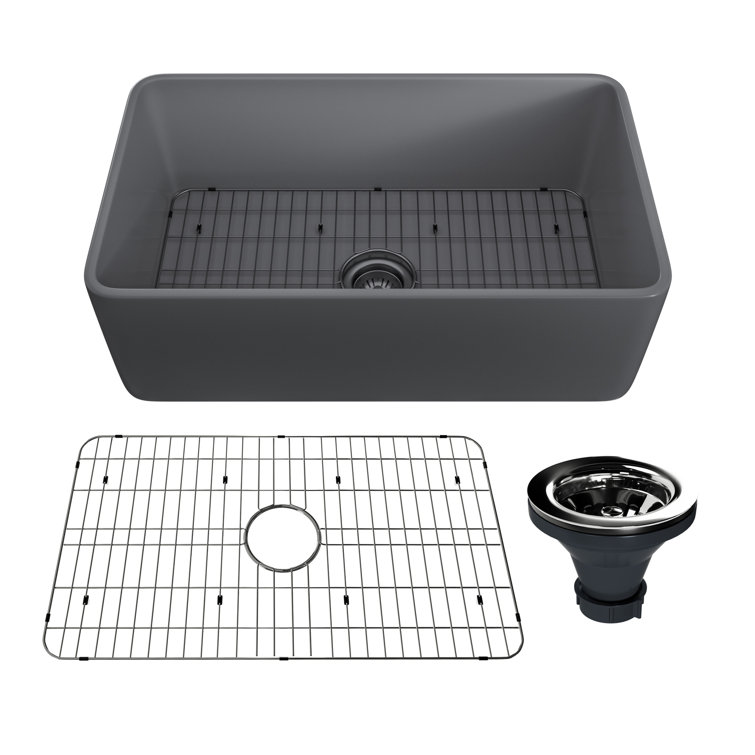 Gray Fireclay Single Bowl Farmhouse Kitchen Sink