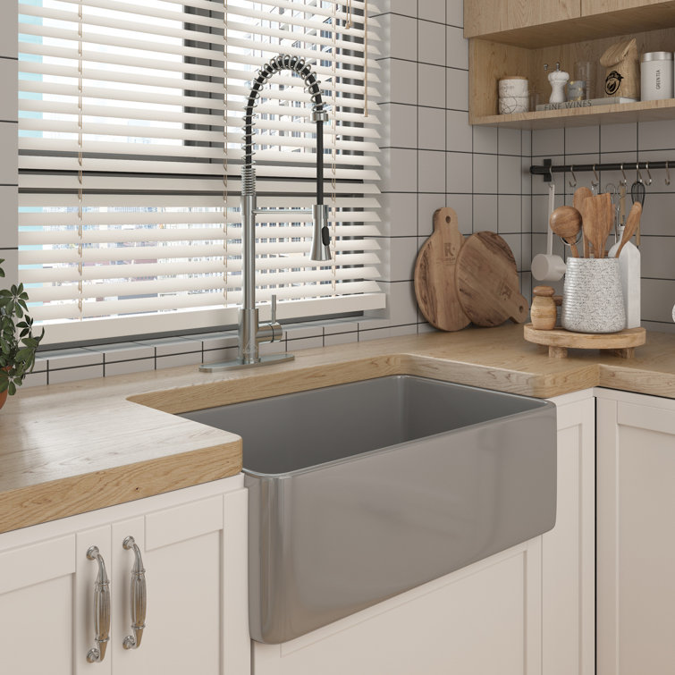 Gray Fireclay Single Bowl Farmhouse Kitchen Sink