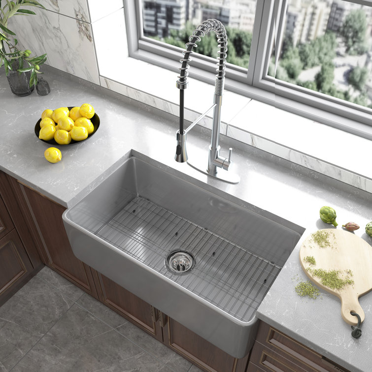 Gray Fireclay Single Bowl Farmhouse Kitchen Sink