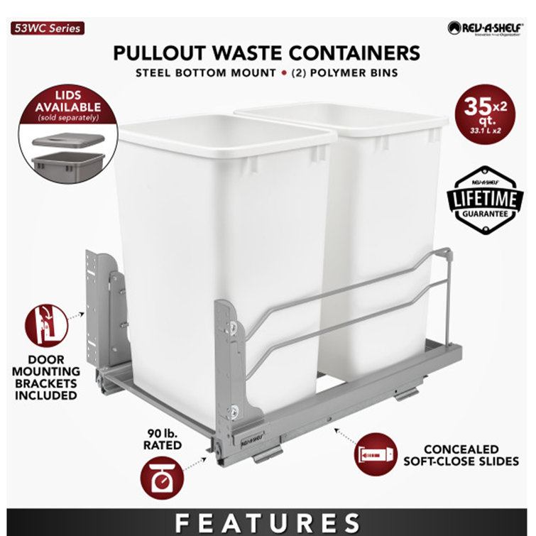 White Double Pull-Out Trash Can with Soft-Close Slides