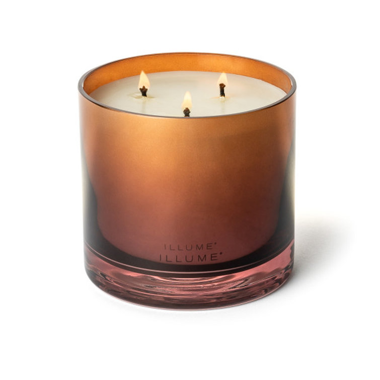 Amber Glass Scented Soy Candle with Tobacco Leaf and Cashmere Musk