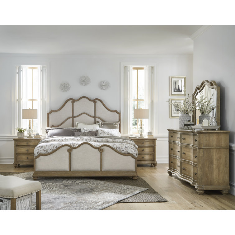 Natural Linen Textured King Upholstered Bed with Wood Frame