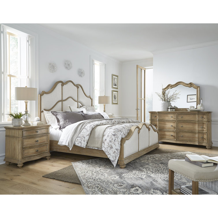 Natural Linen Textured King Upholstered Bed with Wood Frame