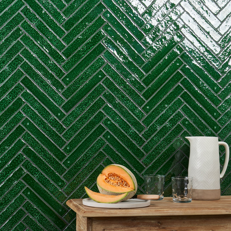 Emerald Green Crackled Ceramic Subway Wall Tile