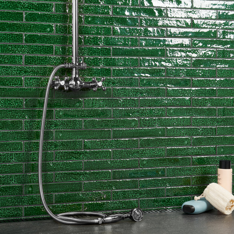 Emerald Green Crackled Ceramic Subway Wall Tile