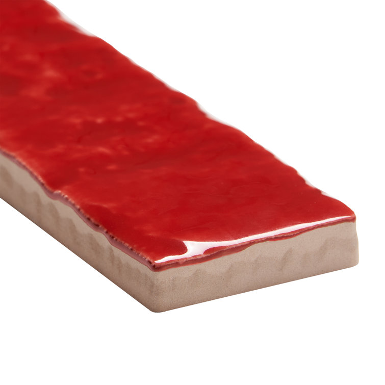 Crimson Red Glossy Ceramic Subway Wall Tile, 2-in x 9-in