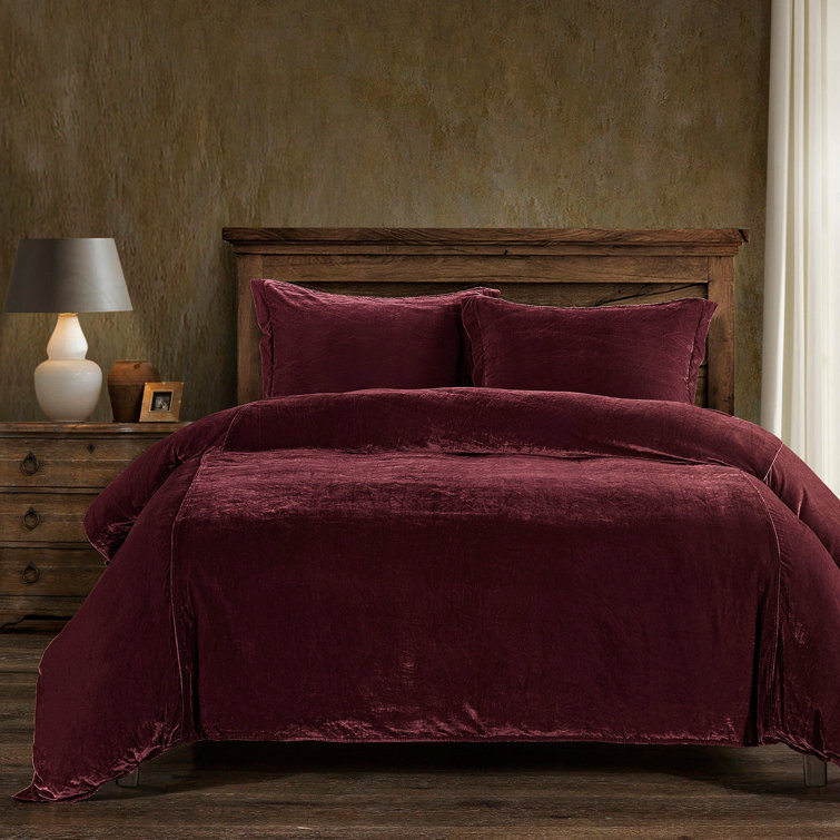 King Garnet Red Faux Silk Velvet Duvet Cover Set