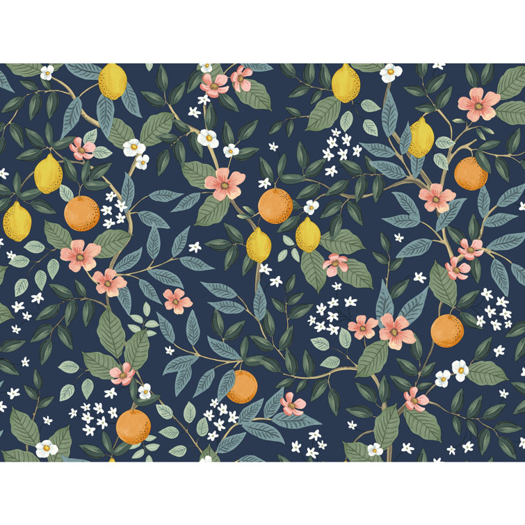 Citrus Grove Navy Blue Peel & Stick Floral Wallpaper