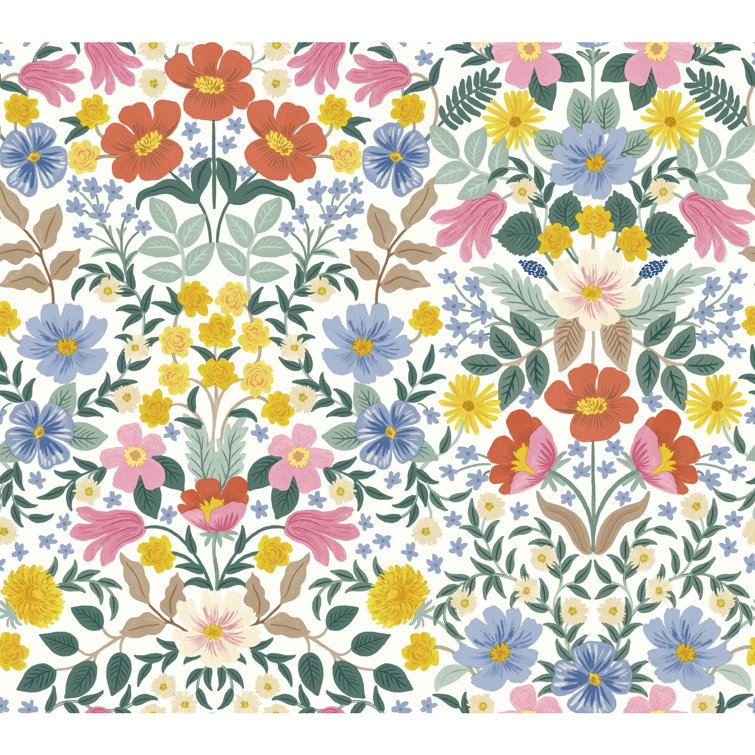 Floral Garden White Peel and Stick Wallpaper Roll