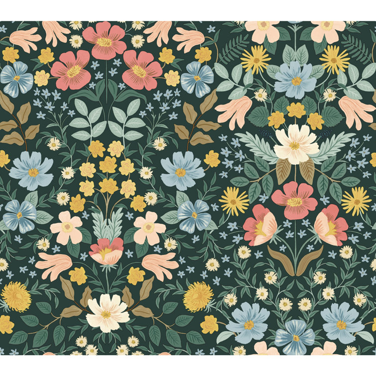 Emerald Green Floral Peel and Stick Wallpaper Roll