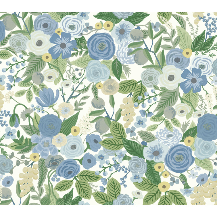 Blue and Green Floral Peel and Stick Wallpaper Roll