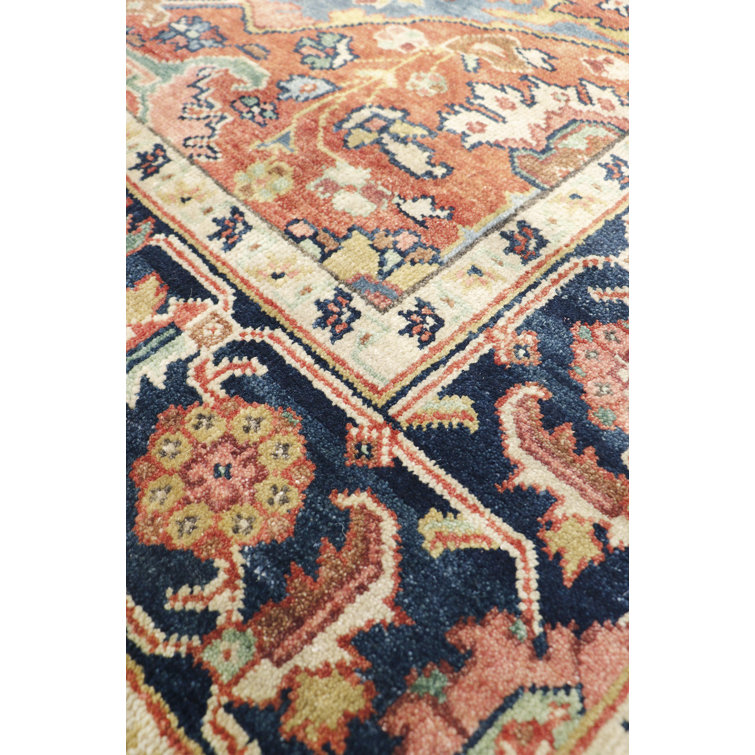 Elegant Mahal Hand-Knotted Wool Area Rug in Rust Red, 6' x 8'9"