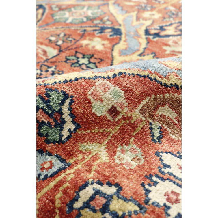 Elegant Mahal Hand-Knotted Wool Area Rug in Rust Red, 6' x 8'9"