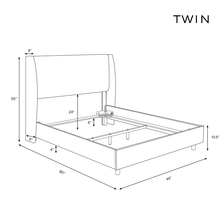 Twin Seafoam Linen Upholstered Bed with Wingback Headboard