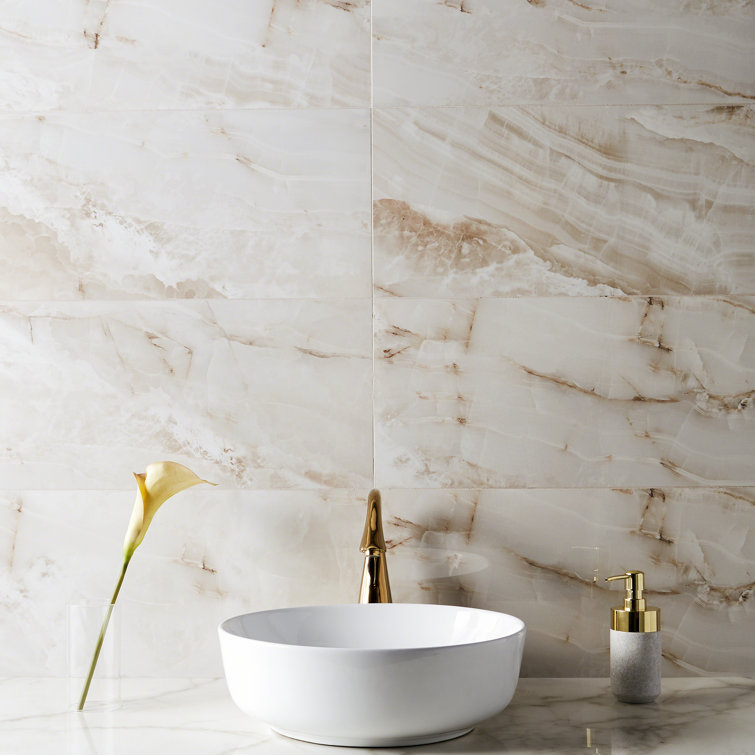 Essential 12" x 24" Polished Beige Porcelain Wall Tile
