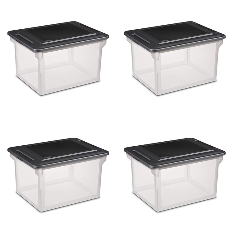 Sterilite Clear Stackable Plastic Storage Boxes with Black Lids, 4-Pack